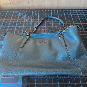 Coach Ava Chain Tote Teal Pebbled Leather Shoulder Bag Blue Green